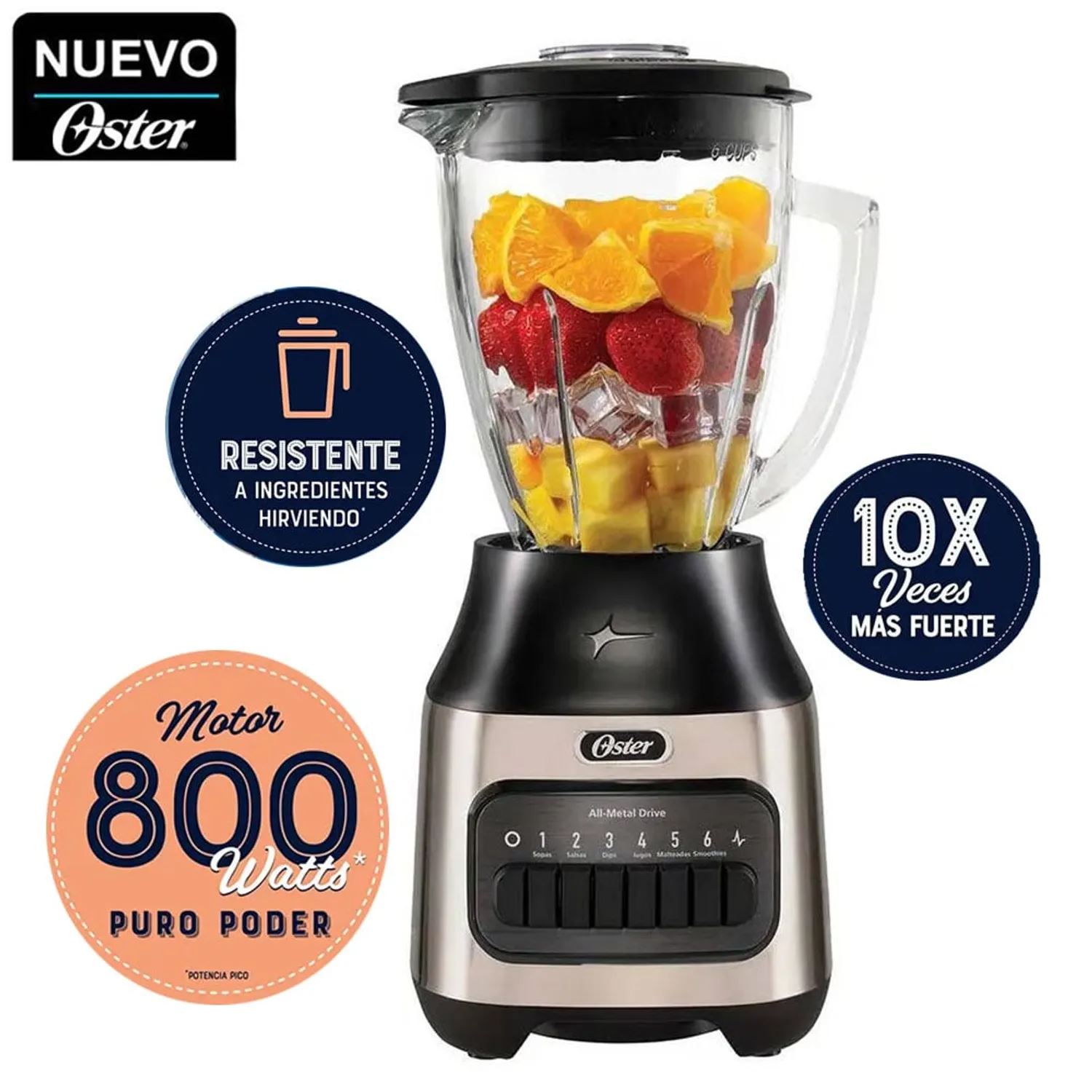 Licuadora con vaso de vidrio y 6 velocidades Oster BLSTPEG-NPB